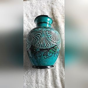 Vintage hand painted, hand carved vase.